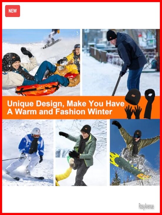 Knitted Fleece Lined Beanie Hat Scarf Touchscreen Gloves Set Winter Set main image 4